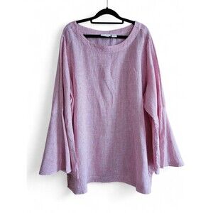 Cynthia Rowley Tunic Top Womens Size 2X Pink Stripe 100% Linen Bell Sleeve